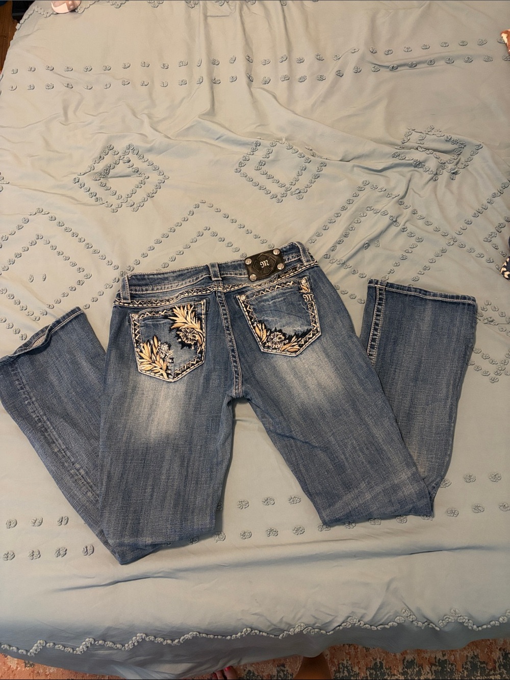 Miss Me Blue Embroidered Boot-Cut Jeans